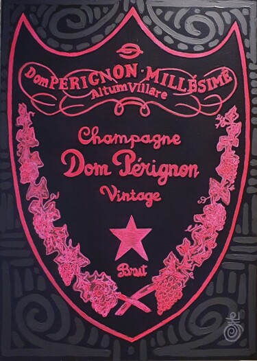 DOM PÉRIGNON fucsia Peinture intitulée "DOM PÉRIGNON fucsia" par Guemi (1980), Œuvre d'art originale, Acrylique Monté sur Châssis en bois
