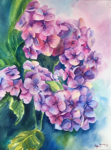 绘画 标题为“hydrangea during war” 由Валентина Мороз, 原创艺术品, 水彩