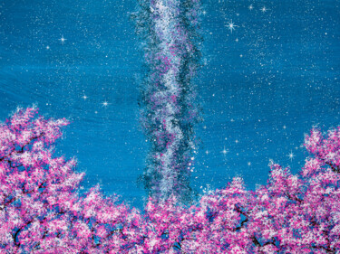 PINK DREAM, 60x80 cm sakura blossom petals springtime night 绘画 标题为“PINK DREAM, 60x80 c…” 由Rimma Savina, 原创艺术品, 丙烯 安装在木质担架架上