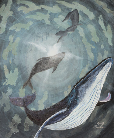 绘画 标题为“Whale Dance” 由Sandira, 原创艺术品, 丙烯 安装在木质担架架上