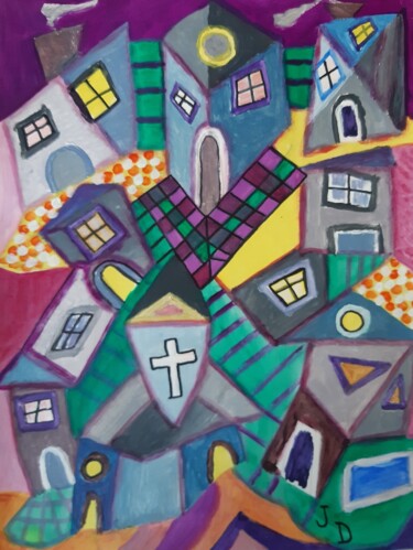 Peinture intitulée "Village Provençal" par Jacques Desvaux (JD), Œuvre d'art originale, Acrylique