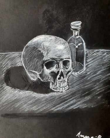 Vanité Avec Un Flacon Drawing titled "Vanité Avec Un Flac…" by Amazeigh Bouzékri, Original Artwork, Charcoal
