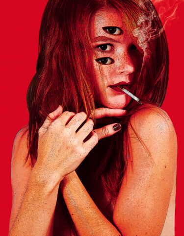 Digital Arts titled "The Red Girl" by Felipe Hueb, Original Artwork, Photo Montage
