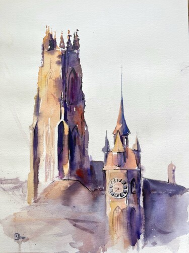 Cathedral of St. Nicholas. Freiburg Painting titled "Cathedral of St. Ni…" by Liliya Khomyakova (Artelida), Original Artwork, Watercolor
