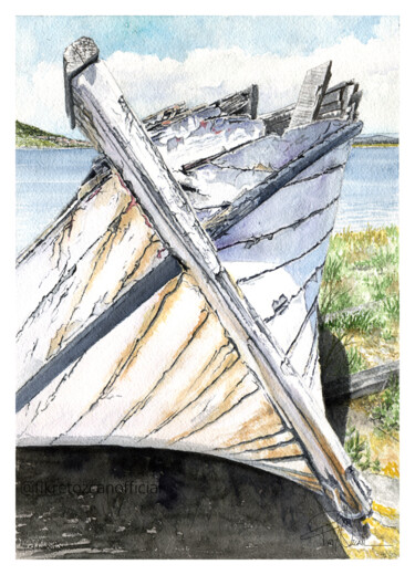 绘画 标题为“OLD BOAT IN AYVALIK” 由Fikret Özcan, 原创艺术品, 水彩