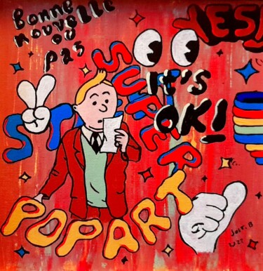 绘画 标题为“Tintin 2 , pop art…” 由Bertrand Jost, 原创艺术品, 丙烯 安装在纸板上