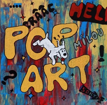 绘画 标题为“Milou , pop art . A…” 由Bertrand Jost, 原创艺术品, 丙烯 安装在纸板上