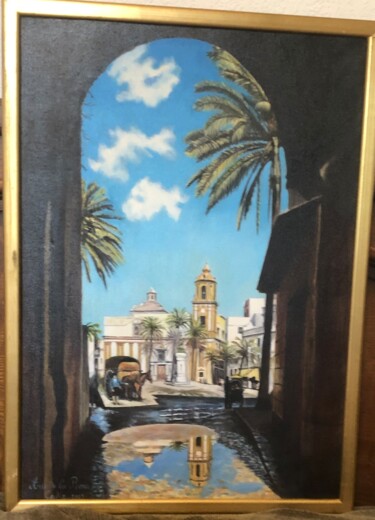 Painting titled "La Puerta del Sol" by Pascal Roubaud, Original Artwork, Oil Mounted on Wood Stretcher frame