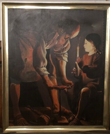 Painting titled "Saint Joseph et l'e…" by Pascal Roubaud, Original Artwork, Oil Mounted on Wood Stretcher frame