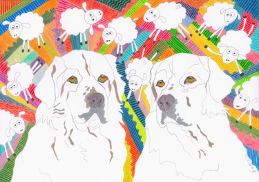 Le rêve de mon patou Dessin intitulée "Le rêve de mon patou" par Virginie Dorseuil, Œuvre d'art originale, Crayon