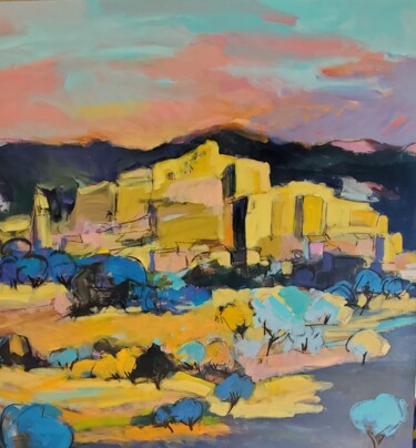 Peinture intitulée "Grignan et son chât…" par Nadine Nacinovic, Œuvre d'art originale, Acrylique Monté sur Châssis en bois