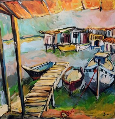 Peinture intitulée "Les bateaux de poin…" par Nadine Nacinovic, Œuvre d'art originale, Acrylique Monté sur Châssis en bois