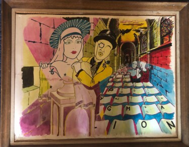 Dessin intitulée "Pygmalion" par Pascal Roubaud, Œuvre d'art originale, Encre Monté sur Panneau de bois