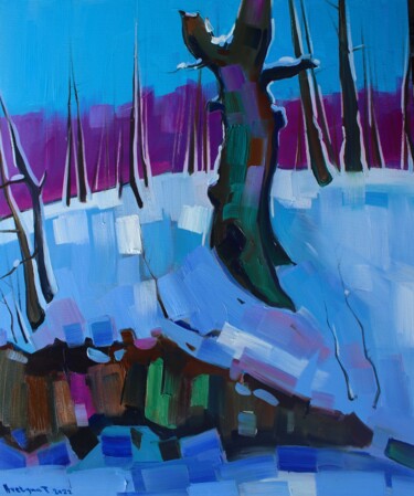 Winter forest (60x50cm, oil painting, ready to hang) Pintura intitulada "Winter forest (60x5…" por Tigran Aveyan, Obras de arte originais, Óleo Montado em Armação em madeira