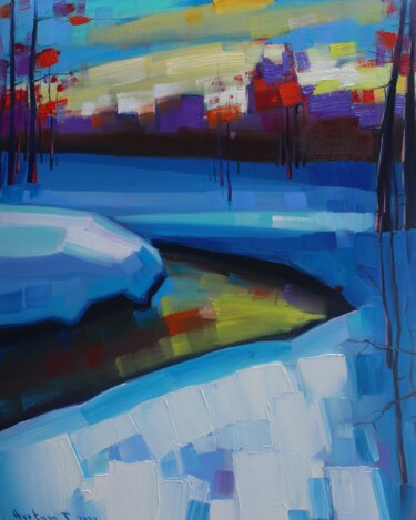 Winter forest (40x50cm, oil painting, ready to hang) Pintura intitulada "Winter forest (40x5…" por Tigran Aveyan, Obras de arte originais, Óleo Montado em Armação em madeira