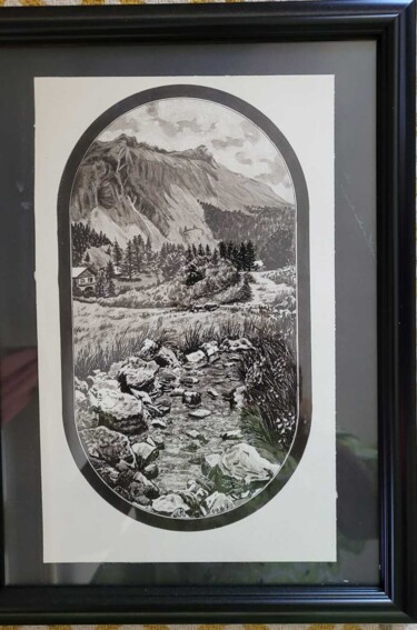Dessin intitulée "La source du Var" par Pascal Roubaud, Œuvre d'art originale, Encre Monté sur Verre