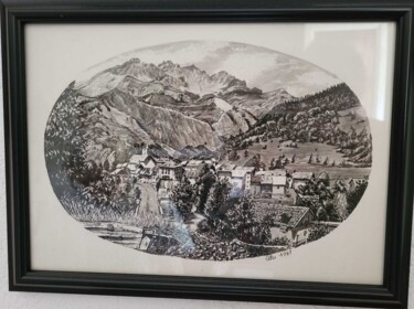 Dessin intitulée "Entraunes Alpes Mar…" par Pascal Roubaud, Œuvre d'art originale, Encre