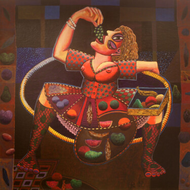 Painting titled "Woman eating grapes" by Erik Radenmaker, Original Artwork, Acrylic