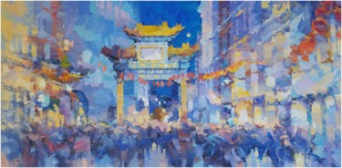 London's CHINATOWN at night II 绘画 标题为“London's CHINATOWN…” 由Alex Hook Krioutchkov, 原创艺术品, 油 安装在木质担架架上