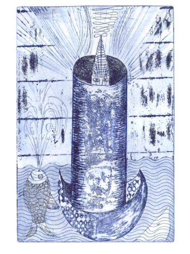 Printmaking titled "Lutin dans Cône-cha…" by Christine Hamel, Original Artwork, Etching