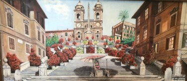 Peinture intitulée "La Trinita dei Mont…" par Pascal Roubaud, Œuvre d'art originale, Huile Monté sur Châssis en bois