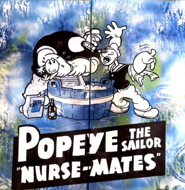绘画 标题为“Popeye and Bluto” 由Christian Berger, 原创艺术品, 丙烯 安装在木质担架架上