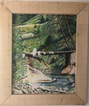 Peinture intitulée "Le vieux pont" par Pascal Roubaud, Œuvre d'art originale, Huile Monté sur Panneau de bois
