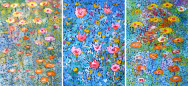 Malerei mit dem Titel "Triptyque Planète" von Jean Mirre, Original-Kunstwerk, Öl Auf Keilrahmen aus Holz montiert