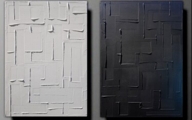 TABLEAU ENSEMBLE DE 2 OEUVRES MONOCHROME MINIMALISTE Peinture intitulée "TABLEAU ENSEMBLE DE…" par Sandrine Hartmann, Œuvre d'art originale, Acrylique Monté sur Châssis en bois