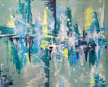 Abstraction in turquoise colors Painting titled "Abstraction in turq…" by Lana Vereshchagina, Original Artwork, Acrylic Mounted on Wood Stretcher frame