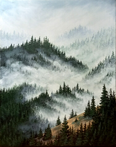 제목이 "Fog in the mountains"인 미술작품 Yulia Zhdanovich (MiliArt)로, 원작, 아크릴 나무 들것 프레임에 장착됨