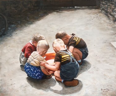 Peinture intitulée "1952, la confiture…" par Brigitte With, Œuvre d'art originale, Huile