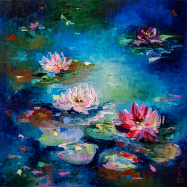 Painting titled "Piece of Magic Pond" by Liubov Kuptsova, Original Artwork, Oil Mounted on Wood Stretcher frame