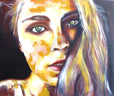 Peinture intitulée "Les yeux verts" par Claude Julia (CJULIA), Œuvre d'art originale, Huile