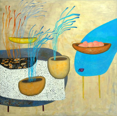 Peinture intitulée "Anti Gravity Tables" par Ventzislav Dikov, Œuvre d'art originale, Huile Monté sur Châssis en bois