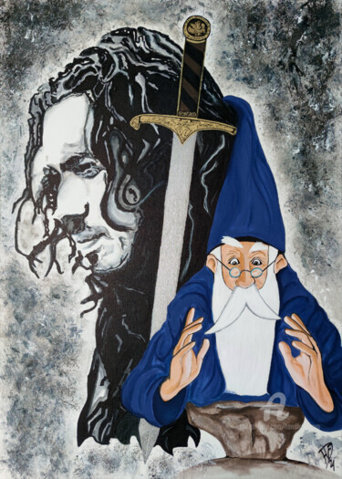 Painting titled "Ogma legend" by Handfabdream, Original Artwork, Acrylic Mounted on Wood Panel