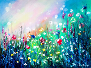 Pintura titulada "Shining meadow." por Tatsiana Yelistratava, Obra de arte original, Oleo Montado en Bastidor de camilla de…