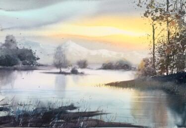 제목이 "FOG IN THE MOUNTAINS"인 미술작품 Eugenia Gorbacheva로, 원작, 수채화