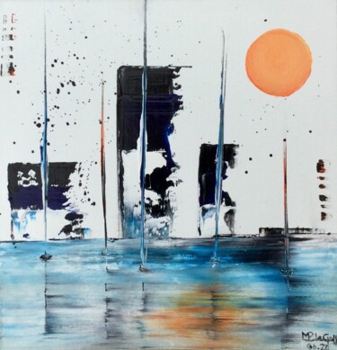 绘画 标题为“Soleil orange II” 由Marie-Pascale Le Goff (L’île à L’eau), 原创艺术品, 油 安装在木质担架架上