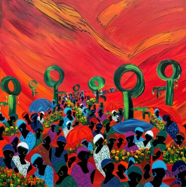 Peinture intitulée "Le Marché des clefs" par Nadodo, Œuvre d'art originale, Acrylique Monté sur Châssis en bois