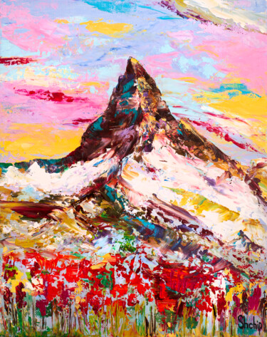 Matterhorn. The Pyramidal Peak Painting titled "Matterhorn. The Pyr…" by Natalia Shchipakina, Original Artwork, Oil Mounted on Wood Stretcher frame