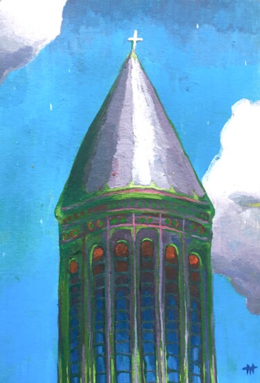 Peinture intitulée "Georgian tower" par Tair Tabiyev, Œuvre d'art originale, Huile Monté sur Carton