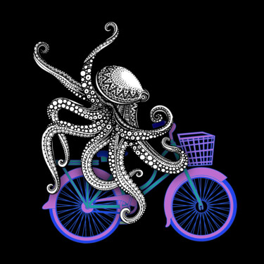 拼贴 标题为“Zen Octopus Blue Re…” 由Tony Rubino, 原创艺术品, 拼贴 安装在木质担架架上