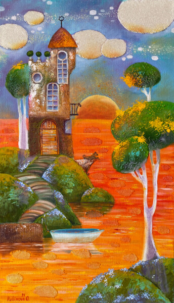 SUNSET DREAM 绘画 标题为“SUNSET DREAM” 由Olesya Rubinova, 原创艺术品, 油 安装在木质担架架上