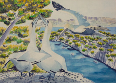 AQUARELLE originale et unique intitulée: Fou de Bassan Painting titled "AQUARELLE originale…" by Isabelle Redonnet, Original Artwork, Watercolor