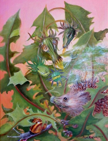 Pissenlits - hérissons - escargots : symbole de la vie Peinture intitulée "Pissenlits - hériss…" par Applestrophe, Œuvre d'art originale, Acrylique