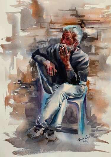 Schilderij getiteld "Observer" door Oxana Luky, Origineel Kunstwerk, Aquarel