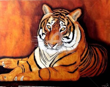 绘画 标题为“Tigre "MEVY"” 由Lydie Frances-Ingles (dylie), 原创艺术品, 油 安装在木质担架架上
