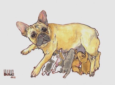 绘画 标题为“FRENCH BULLDOG MATE…” 由Barake Sculptor, 原创艺术品, 水彩