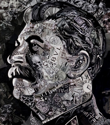 Collages intitulée "the stache" par Sasha Bom, Œuvre d'art originale, Collages Monté sur Panneau de bois